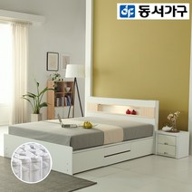 동서가구 루오 LED 수납헤드 Q 2단 서랍침대 (독립매트) DF918008, 화이트