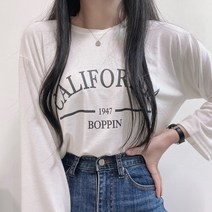 [청순데일리/1+1] 캘리포니아 레이온 모달 스판 라운드 레터링 긴팔 정장 이너 티셔츠