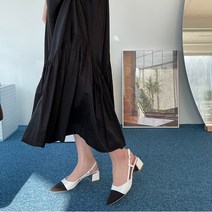 여성 앞코 콤비 슬링백 샌들 힐 (4.5센치)