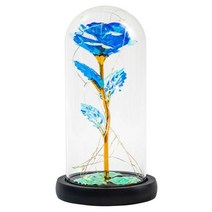 인공 영원한 장미 LED 조명 아름다운 유리 야수 금박 꽃 발렌타인데이 선물 마법에 걸린 요정, 파란, CHINA, Warm White Light, 01 파란_01 Warm White Light