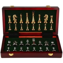 고급 금속 체스 게임 케이스 접는 보드 체스판 겸용, 대형 청동 청동 왕 높이 7.6cm