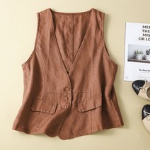 5Colour 린넨 조끼 민소매 탑 여름 여성 브이넥 캐주얼 민소매 베스트