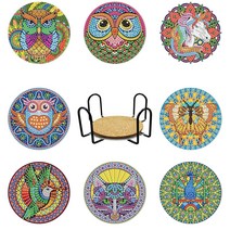 보석십자수 컵받침 티코스터 8개 만들기 홀더 DIY 세트, 4
