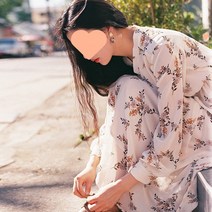 Makone 여성용 봄가을 시즌 원피스신상 봄가을 긴팔 루즈핏 빅사이즈 스커트 미디 플라워 쉬폰 원피스