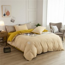 Minimal Home&Lifestyle 심플체크 순면 연마 기술 이불 세트 4종 세트 이불커버+ 침대시트 + 베개커버