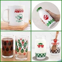서울 우유컵 캐릭터 레트로 유리잔 빈티지 아이스라떼잔 홈카페세트 특이한 물컵, 텀블러)헬로우앙팡 딸기