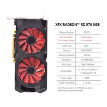 xfx radeon rx570 8gb 그래픽 카드 gddr5 256비트 게임용 비디오 카드 directx 12 데스크탑 컴퓨터 gpu dvi-dhdmidprx470rx590, rx570 8GB 2팬