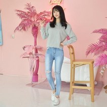 데일리 데미지 컷팅 워싱팬츠 (연청)