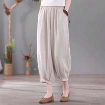 꽃소담 여성 40대50대 와이드 면마 9부 배기바지 린넨 밴딩팬츠 QQA596