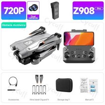 드론 촬영 취미 레이싱 z908 pro 미니 접이식 4k hd 듀얼 카메라 앱 제어 지능형 장애물 회피 긴 배터리 수명 quadcopter 장난감, 회색 720p 1b