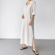 와플 반오픈 카라 롱원피스