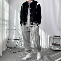 남자 블루종 바시티 스타디움 자켓 오버핏 봄 레더 배색 점퍼 코디 4color