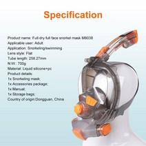 방독면 화재방독면 방독마스크 SMACO 수영/수중 마스크 스노클링 풀 페이스 접이식 안티 포그 스쿠버 다이, 01 Diving Mask, 02 L/XL