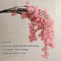 인조 파슬리 핑크뮬리 대나무 야자수 인공 벚꽃 핑크 화이트 벚꽃 실크 꽃 봄 체리 분재, c3 다크 핑크