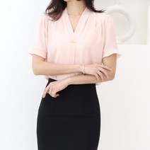 드뷰 깔끔한 반팔 브이넥 기본 정장 블라우스