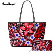 Noisydesigns 네이티브 폴리 시안 Plumeria 꽃 디자인 귀여운 여자 토트 숄더 가방 패션 여성 탑 핸들, 2PCS SET, HTBE279