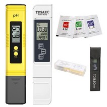 2Pcs TDS 미터 디지털 워터 테스터 디지털 0.0-14.0 PH 미터 테스터 0-9990ppm TDS & EC LCD 물 순도 PPM, 01 WHITE