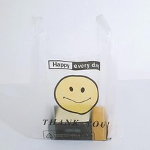 도매팜 매장에서 물건 담아줄 때 포장하기 좋은 스마일 일러스트 포장봉투 비닐봉투 20*28.5cm, 1set(100p)