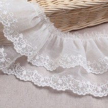 레이스여왕 프렌치 주름 오간자 자수레이스 폭 8.5cm X 220cm 국내제작, 백아이보리