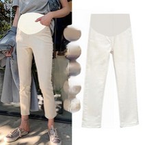 임산부 바지 마젠타 베이지 임산부 청바지 9쿼터 일자 팬츠 얇은