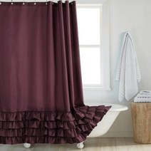 Pom 현대 폴리 에스터 방수 패브릭 화이트 장식 농가 Boho 술 샤워 커튼, 없음, Ruffled-brown+W 200cm x L 260c