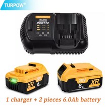 디월트충전기 호환 충전기 4.0/6.0Ah 18V/20V Dewalt 전동 공구 배터리 DCB180 DCB201, 08 6000mAh 2pcs-charger