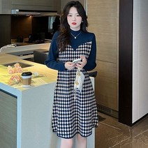 [하나비] 구베다도누리 여성 봄 가을 라운드넥 2컬러 체크 긴팔 니트 원피스