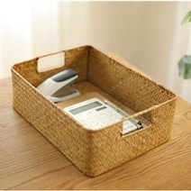 리빙꾹 내츄럴 사각 손잡이 다용도 라탄바구니 바스켓, 1개, 라탄(S사이즈)