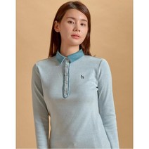 [20FW 헤지스 골프 여성]멜란지 그린블루 벨벳 카라 기모 티셔츠-HWTS0D752T1