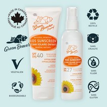 북미 1위 그린비버 100% 캐나다 천연 아이들을 위한 오가닉 유기농 미네랄 선크림 SPF40 SPF27 스프레이 90ml UVA UVB 차단 피부 수분 공급 자외선 차단, 2종세트(선크림 90ml + 스프레이 90ml)