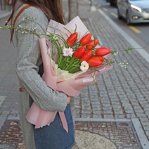 [피오니페페] 영원한애정 로맨틱 자몽튤립 꽃다발