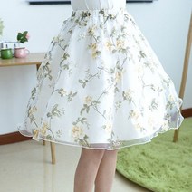 SINPAID 스커트 치마 샤 레이스 미디 플레어 a라인 샤스커트 고무줄 밴딩 꽃무늬 미니 짧은 와이드팬츠