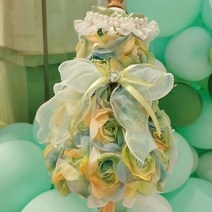 강아지원피스 수제 개 드레스 애완 동물 옷 럭셔리 3D 꽃 쉬폰 버드 스커트 진주 칼라 색 파티 휴일 푸들, 01 green_05 XL