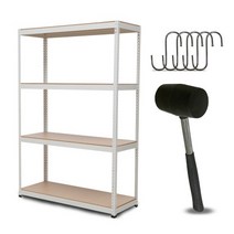 영진랙 무볼트앵글 선반 4단 600 x 400 1800 mm + 고무망치 에스고리 5p 화이트