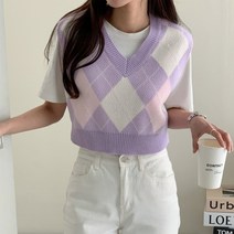 퍼니걸스 1830 브이넥 아가일 니트 조끼 여성의류
