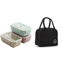 직장인 친환경 도시락통+보온도시락 가방 세트, 850ML, 민트set