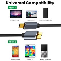 가전제품 전자기기 Micro B USB C 3.0 케이블 타입-C to 마이크로 커넥터 5Gbps 하드 드라이브 컴퓨터용 외장 디스크, [01] Black, [01] 0 5m