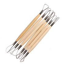 도자기 만들기 공예 공방 조각도 도구 6pcs 나무 손잡이 왁스 점토 조각 조각 diy 세트 나무 칼 그레이트, 없음