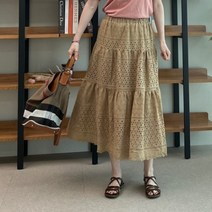 디오비오 면100 펀칭 레이스 자수 허리밴딩 캉캉스커트