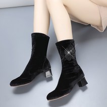 여성앵클부츠힐U 겨울 가을 타입 플라자 댄스슈즈 수병무 춤추다 미드 하이힐 무용신발 친교 라틴 4707171050, 36, 나비 타입 3.5 리 쌀굽 (기모추가
