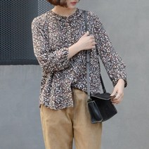 레아린넨 핀턱 프릴 도비 블라우스