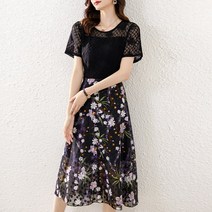 여성용 여성원피스 롱우너피스 라우드넥 반팔 여름 플라워-dgh44