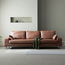 장인가구 루트 3인4인 천연면피 통가죽 소파, 아몬드브라운