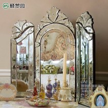 화장대거울 벽걸이거울 엔틱화장대거울 꿈 해석 정원 조각 삼중 유럽 신고전주의 침실 베니스 그물 빨간 0022, 폭 70×높이 64 cm, 다른