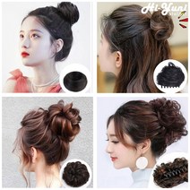 하이유니 똥머리 인모 밴드 집게 붙임 올림 머리 헤어 피스 셀프 부분 가발 4종 모음, 04번 / 밴드형 - 펌, 네츄럴블랙