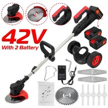 가솔린 엔진 예초기 벌초 모터 제초기 잡초제거 긴풀제거 새로운 1880w 42v 무선 전기 잔디 트리머 잔디 깎는 기계 잡초 브러시 길이 조정 가능한 커터 정원 도구 배터리, 협력사, 검은 색