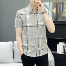 M-3XL 남성 패션 체크 무늬 반팔 트렌드 느슨한 여름 캐주얼 셔츠 7718