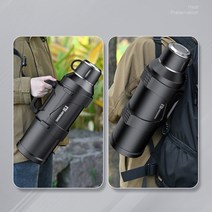 LOVFIR 휴대용 316 스탠리 대용량 보온병 보냉병 친환경 원터치 텀블러 스텐 물병 보온물통, 4000ml, 블랙