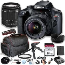 Canon EOS Rebel T100 (EOS 4000D) DSLR 카메라 w/EF-S 18-55mm f/3.5-5.6 줌 렌즈 + 64GB 메모리 카드 케이스 후드, 기본