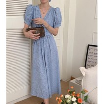 [참새방앗간] 얇고 가벼운 반팔 꽃패턴 롱 랩 원피스 드레스 스카이블루 블랙 free